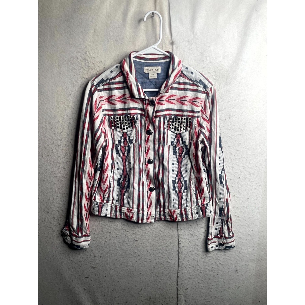 Ariat Shacket Womens Large Multicolor Aztec Southwestern Print Studded Collared